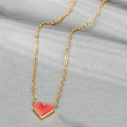Pendant Necklaces French Temperament Red Heart Resin Necklace Sweet Elegant Gold Color Stainless Steel For Women's Party Jewelry