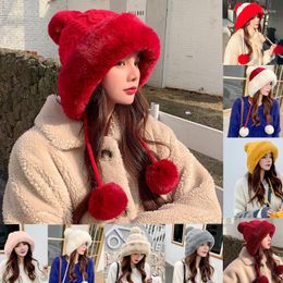 Berets Thicken Hat Style Ladies Fur Ball Plus Velvet Warm Hood Outdoor Autumn And Winter Cold-proof Fashion Cute Woolen Wholesale