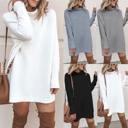 Women's Sweaters Woman Fashion Women Solid Long Sleeve Sweater Dress Turtleneck Pullover Jersey