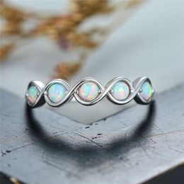 Wedding Rings Cute Female Round Cross Infinity Ring Boho White Fire Opal For Women Elegant Silver Colour Engagement