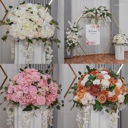 Decorative Flowers Custom Rose Artificial Flower Row Arrangement Wedding Arch Backdrop Deco Hanging Corner Table Centerpiece Floral Ball