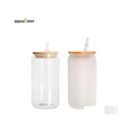 Mugs 12Oz Sublimation Glass Beer Water Bottle Can Tumbler Drinking Glasses With Bamboo Lid And Reusable St Iced Coffee 16Oz 20Oz Dro Dhkqm