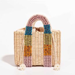 Totes Pearls Beach Bag Women Summer New Elegant Woven Beaded Straw Female Bohemia Knitted Large Tote Handbag Vacation Casual 230509