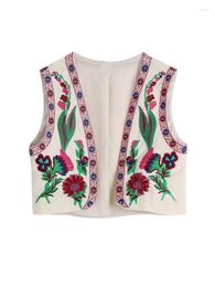 Women's Jackets Women Vintage Position Floral Embroidery Short Vest Jacket Ladies National Style Patchwork Vests Casual Loose Chic WaistCoat