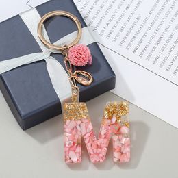 TOGORY Pink Purple Pompom Letter Keychain English Alphabet Keyring For Women Men Jewelry Accessories Wholesale Special Offer