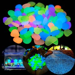 100Pcs Glow in the Dark Garden Pebbles For Sidewalk Garden Terrace Lawn Garden Patio Fish Tank Aquarium Decoration Glow Stone