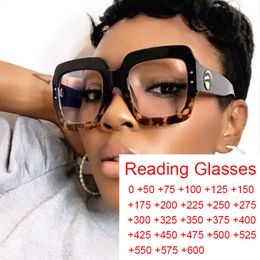 Reading Glasses Oversized Square Anti Blue Light Reading Glasses Luxury Brand Women Eyeglasses Computer Presbyopic Reader Glasses 0 to 6.0 230516