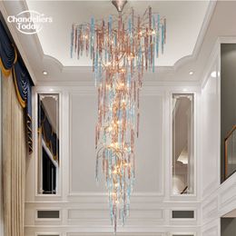 Large Glass Chandeliers Modern Copper LED Colourful Pendant Lights for Living Room Bedroom Staircase Hotel Hanging Lamps
