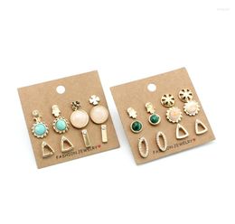 Stud Earrings 2 Sets/ Lot Fashion Jewellery Accessories Gold Filled Metal Flower Synthetic Stone Earring Set