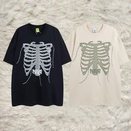 Men's T Shirts KAPITAL Shirt Vintage Skull Skeleton Print Short Sleeve Tops Cotton Loose T-shirt For Men Women