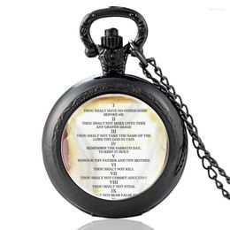 Pocket Watches Classic Ten Commandments Quartz Watch Men Women Glass Dome Pendant Necklace Hours Clock