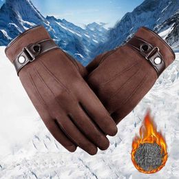 Sports Gloves 1 Pair Men Gloves Thickened Plush Lining Touch Screen Anti-slip Windproof Keep Warm Solid Colour Winter Motorcycle Ski Snow Snowb P230516