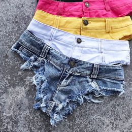 Women's Shorts Qisin Women Sexy Low Waist Hole Tassel Denim Shorts Jeans Thong Short Feminino 230516