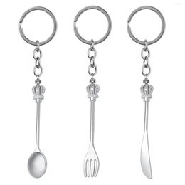 Keychains Funny Metal Crown Spoon Knives Forks Keychain Key Ring For Women Men Cute Tableware Fried Egg Car Bag Accessoriec