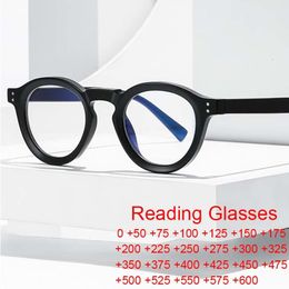 Reading Glasses Anti Blue Light Reading Glasses Men Women Antifatigue Computer Presbyopia Eyeglasses Retro Round Frame TR90 Eyewear Rivet Black 230516