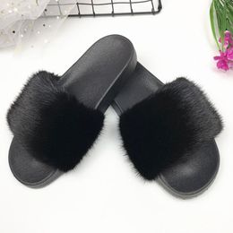 Slippers Slides Summer Fluffy Soft Women Shoes Outdoor Furry Sandals Ladies Flat Mule Luxury Sexy 2023 Large Size