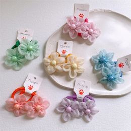 1 Pair Fashion Children's Ponytail Hair Accessories Korean Sweet Girl Princess Beautiful Colourful Dot Mesh Flowers Hair Rope