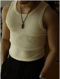 Inner Bottoming Men's Sweater Vest Cotton Gentleman American Retro Casual O-Neck Knitted Vest Slim Summer Korean Clothes