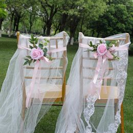 Decorative Flowers Wedding Chair Flower Decoration Artificial Arrangement Back Banquet Floral Ornament Party Church Supplies