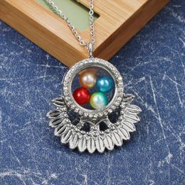 Pendant Necklaces Floating Flower Leaf Pearl Rhinestone Glass Locket Magnetic Bead Cage Living Memory Charms Necklace With Stainless Chain