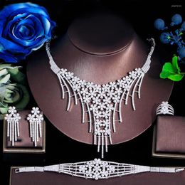 Necklace Earrings Set ThreeGraces 4Pcs Aesthetic Cubic Zirconia Nigerian Dubai Elegant Flower Bridal Wedding Prom Dress Jewellery For Women