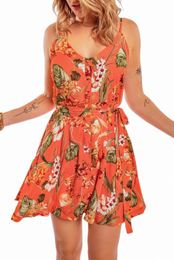 orange Sleeveless A-line Floral Dress 2023 Hot New n6AW#