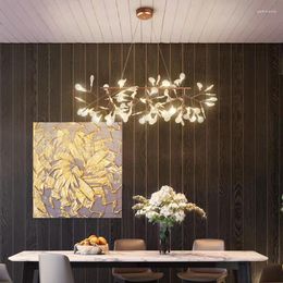 Chandeliers Nordic Hanging Living Room Chandelier Large Modern Kitchen Firefly Lamp Rose Gold Black Branch Round Lighting