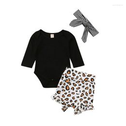 Clothing Sets Born Kids Baby Clothes Set Infant Toddler Girls Long Sleeve Rompers Leopard Print Shorts Headband 3pcs Outfits 0-24M