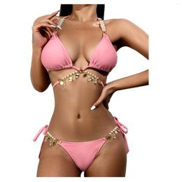 Women's Swimwear Women Solid Lace Bikini Set Push Up Swimsuit Beachwear Padded Outdoor Casual Beach 2023 Woman 2 Pieces