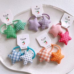 2 Pcs Korean Fashion Children's Ponytail Hair Accessories Sweet Girl Plaid Fabric Cotton Filled Pentagram Rubber Band Hair Rope