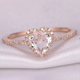 Fashion Crystal Heart Shaped Wedding Rings For Women Rose Gold Ladies Engagement Ring Jewellery Party Gifts Accessories