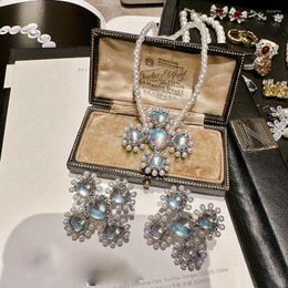 Necklace Earrings Set 2023 Women Sotheby's Moonlight Gem Love Pearl Music Notes Dew Bead Plated 18K Gold Flower Zircon