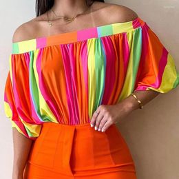 Women's Blouses 2023 Summer Blouse Women Ruffled Off Shoulder Loose Ladies Tops Batwing Sleeve Short T-shirt Flower Vintage