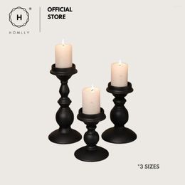 Candle Holders Homlly Matte Black Metal Pillar Stand