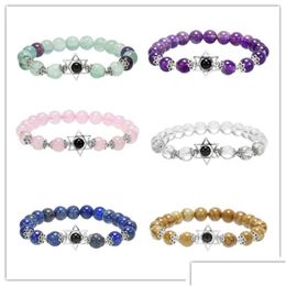 Beaded Strands Bracelet Hexagram Star Healing Crystal Stone Stretch Waterdrop Bracelets 8Mm Inlaid Hand Ornament Drop Delivery Jewelr Dhxgb