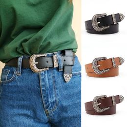 Belts Vintage Western Belt Women Black Leather Adjustable Cowboy High Waist For Ladies Jeans Dress Accessories
