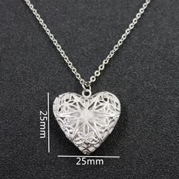 Pendant Necklaces Stainless Steel Can Open Love Heart Po Frame Jewellery Hollow Out Locket Necklace Women AccessoriesPendant