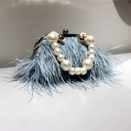Shoulder Bags Feather Handbag Women Evening Crossbody Pearl Chain Snake Luxury Design Party 230426