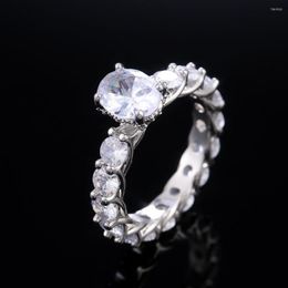 Wedding Rings Luxury Prong Set Large Rhinestone Ladies Ring Fashion High Quality Silver Colour Zircon For Women Jewellery