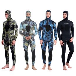 Wetsuits Drysuits 3mm Camouflage Wetsuit Long Sleeve Fission Hooded 2 Pieces Of Neoprene Submersible For Men Keep Warm Waterproof Diving Suit 230515