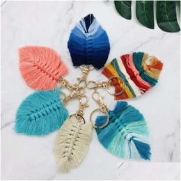 Key Rings Fashion Leaf Tassels Buckle Ornaments Manual Weave Keyring Beach Wind Keyrings Jewellery Accessories 1 69Zl Y2 Drop Delive Otckr