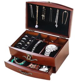 Jewellery Boxes Nordic Wood Jewellery Storage Box Earrings Display Luxury Vintage Multi Layer Jewellery Box Storage Organiser Case Drawer Gift Ideas 230515