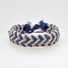 Charm Bracelets 3pcs Ethnic Folk Cotton And Linen Two-color Water Ripple Weave Bracelet Retro Handmade Cord Hippie Friendship Wrap