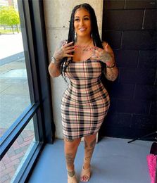 Casual Dresses LFRVZ 2023 Classic Plaid Retro Back To The Basic Young Sexy Round Neck Tank Sleeve High Waist Women Short Pencil Dress