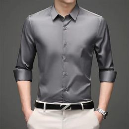 Men's Casual Shirts Korean Fashion Men Long Sleeve Smooth Shirts Spring Summer Streetwear Oversized Slim Grey Business Office Casual Social Tops 230516