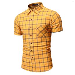 Men's T Shirts Men S Spring And Summer Plaid Casual Lapel Beach Outdoor Vacation Short Sleeve Mens Work Shirt