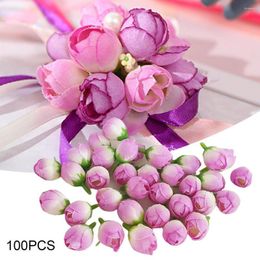 Decorative Flowers 100Pcs Artificial Beautiful Realistic Wedding Background Rose Buds Fake Heads Opera Accessories