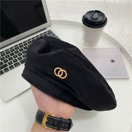 Berets Metal Buckle Black Spring Artist Warm Hip Hop Hats Vintage Elegant Women Girls Decorative Cap High Quality 230515