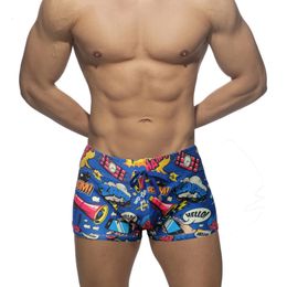 Men's Swimwear Swimming Trunks Printed Short Swimsuit Man Fashion Low Waist Swimshorts Men Beach Clothes Blue White Gray 230515