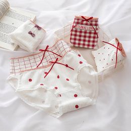 Women's Panties 5Pcs/Set Cute Sweet Plaid Women's Panties Cotton Underwear For Female Ladies Lingerie Girl Briefs Sexy Lace Trim Mid-waist Panty 230516